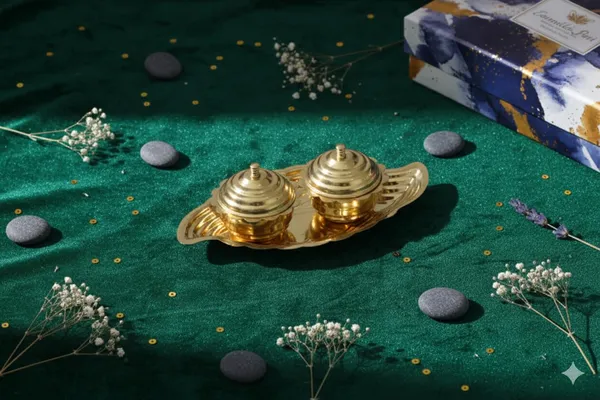 Golden_Decorative_Spice_Container_Set_With_Leaf_Tray,_Brass_Kumkum_Boxes_For_Pooja,_2_Containers