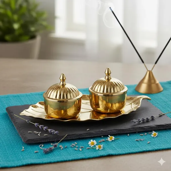 Golden_Decorative_Spice_Container_Set_With_Leaf_Tray,_Brass_Kumkum_Boxes_For_Pooja,_2_Containers
