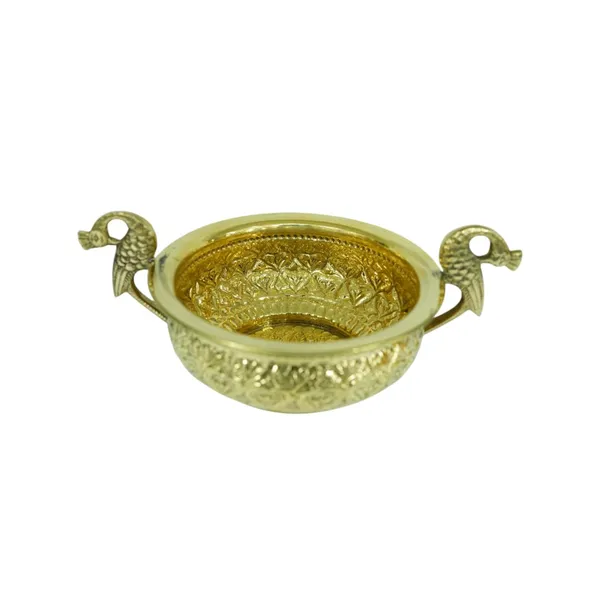 Golden_Brass_Urli_With_Peacock_Handles_Handcrafted_Embossed_Decorative_Bowl_For_Home_Decor,_Mandir,_Pooja_Room,_Weddings_&_Festive_Decoration_23Cm_Width,_6.5Cm_Height,_365G