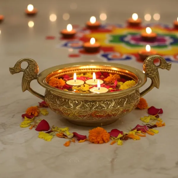 Golden_Brass_Urli_With_Peacock_Handles_Handcrafted_Embossed_Decorative_Bowl_For_Home_Decor,_Mandir,_Pooja_Room,_Weddings_&_Festive_Decoration_23Cm_Width,_6.5Cm_Height,_365G