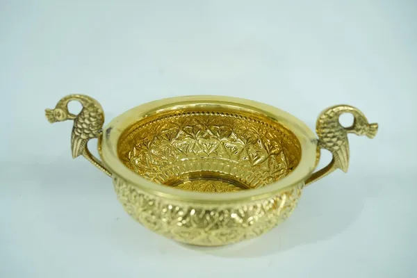 Golden_Brass_Urli_With_Peacock_Handles_Handcrafted_Embossed_Decorative_Bowl_For_Home_Decor,_Mandir,_Pooja_Room,_Weddings_&_Festive_Decoration_23Cm_Width,_6.5Cm_Height,_365G