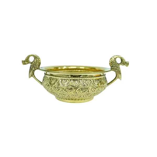 Golden_Brass_Urli_With_Peacock_Handles_Handcrafted_Embossed_Decorative_Bowl_For_Home_Decor,_Mandir,_Pooja_Room,_Weddings_&_Festive_Decoration_23Cm_Width,_6.5Cm_Height,_365G