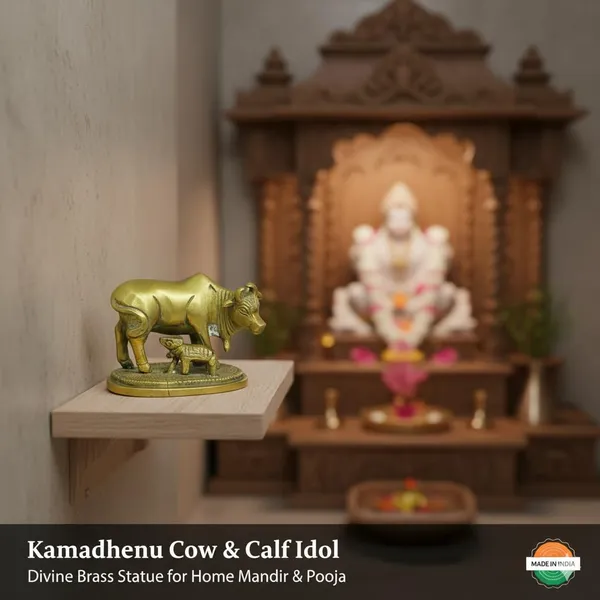 Golden_Handcrafted_Brass_Kamdhenu_Cow_&_Calf_Showpiece,_Auspicious_Vastu_Idol_For_Home_Decor||300g