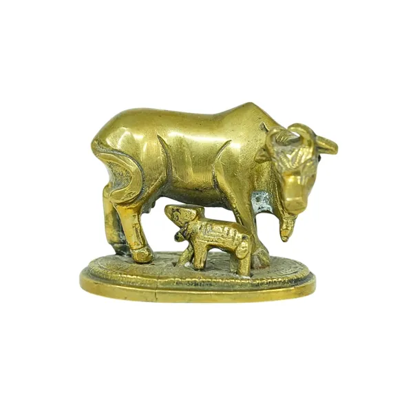 Golden_Handcrafted_Brass_Kamdhenu_Cow_&_Calf_Showpiece,_Auspicious_Vastu_Idol_For_Home_Decor||300g
