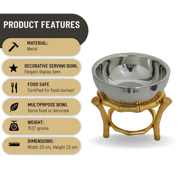 Golden_Decorative_Metal_Bowl_With_Stand,_Heavy-Duty_Metal,_22Cm_Height_X_20Cm_Width,_Handcrafted_Centerpiece,_Serving_Bowl_For_Dry_Fruits_And_Snacks
