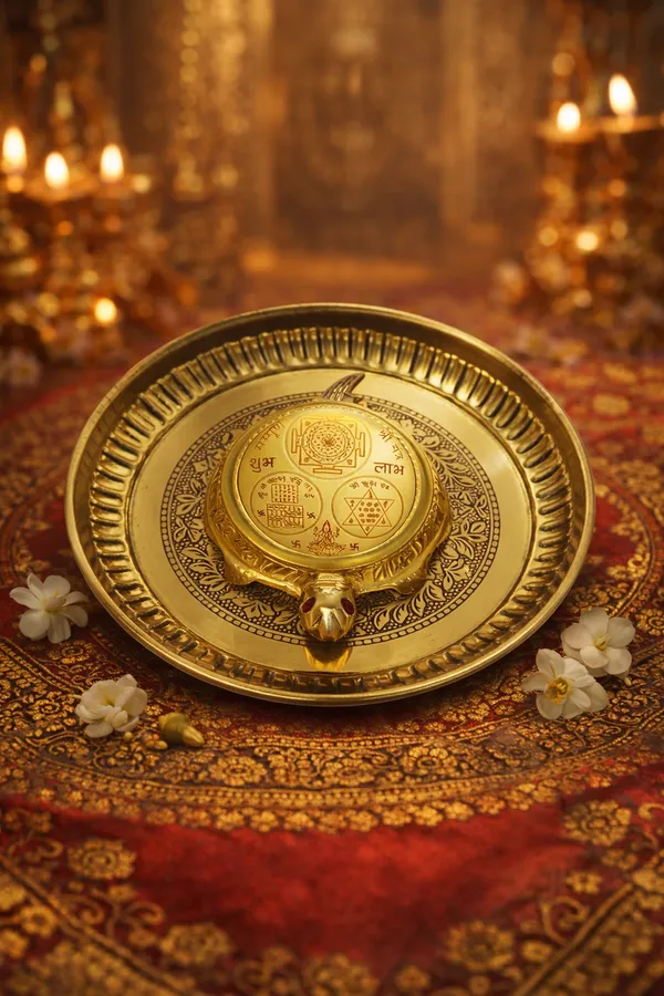 Shree_Yantra__Brass_Tortoise_With_Plate__|__Weight-180,_H-3cm,_L-9cm,_W-7cm