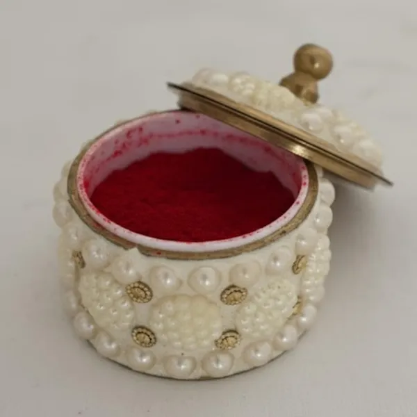 Golden_Handcrafted_Moti_Sindoor_Dibbi_Brass_Kumkum_Box_For_Married_Women;_Fancy_Sindoor_Dani/Earrings_Jewelry_Storage;_Decorative_Gift_H-5_X_D-5_Cm