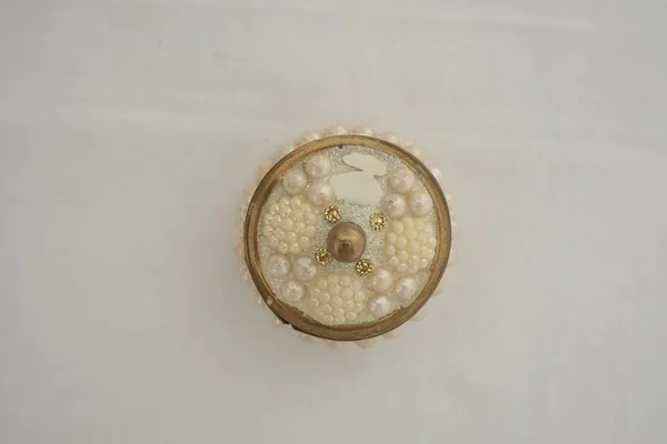 Golden_Handcrafted_Moti_Sindoor_Dibbi_Brass_Kumkum_Box_For_Married_Women;_Fancy_Sindoor_Dani/Earrings_Jewelry_Storage;_Decorative_Gift_H-5_X_D-5_Cm