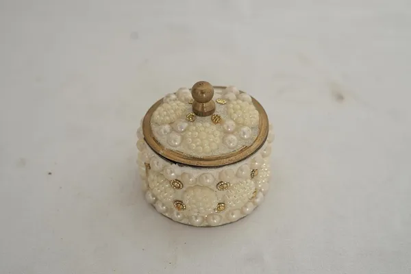 Golden_Handcrafted_Moti_Sindoor_Dibbi_Brass_Kumkum_Box_For_Married_Women;_Fancy_Sindoor_Dani/Earrings_Jewelry_Storage;_Decorative_Gift_H-5_X_D-5_Cm