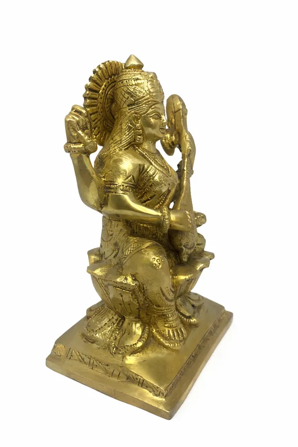 Veena_Vadini_Saraswati_–_Sacred_Wisdom_Brass_Idol_||_Height:_17_cm__Length:_10_cm__Width:_5_cm__Weight:_1.5_kg