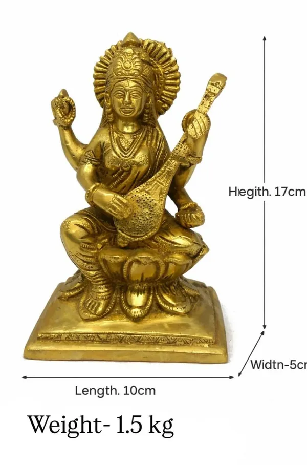 Veena_Vadini_Saraswati_–_Sacred_Wisdom_Brass_Idol_||_Height:_17_cm__Length:_10_cm__Width:_5_cm__Weight:_1.5_kg