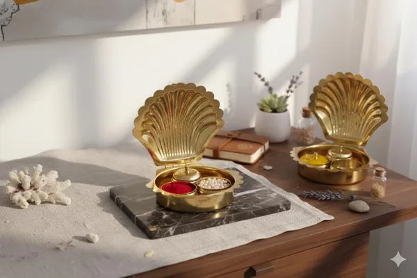 Golden_Decorative_Brass_Shell_Kumkum_Box,_3-Compartment_Sindoor_Holder,_Traditional_Pooja_Accessory_|_H-3cm,L-13cm,Weight-140g
