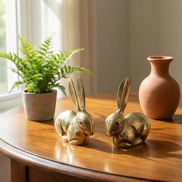 Brass_Rabbit_Figurines_Set_of_2,_Gold_Finish,_Decorative_Bunny_Statues_with_Red_Eyes,_Home_Decor_Accents