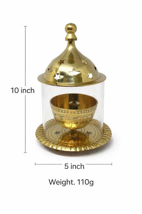 Akhand_Diya_crafted_from_pure_brass_and_clear_glass_||_Height-10cm,_Diameter-5cm,_Weight-110g