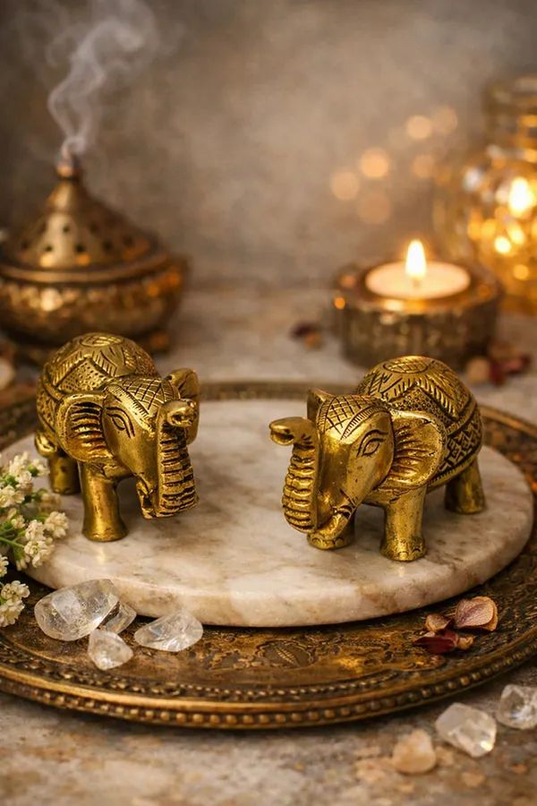 Golden_Brass_Elephant_Pair_Showpiece_2_Pcs_Set_Home_&_Office_Decor_|_H-6cm_,_L-10cm_weight-900g