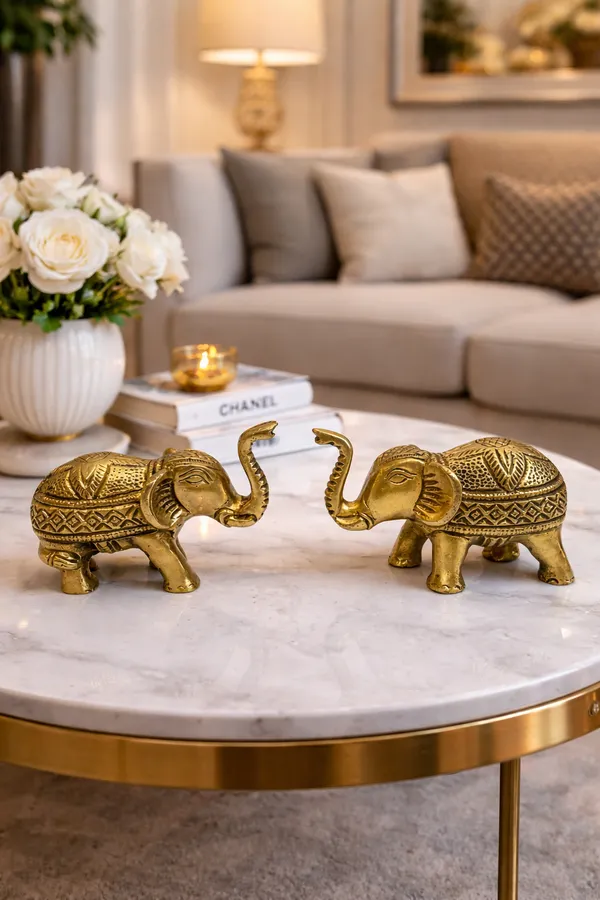 Golden_Brass_Elephant_Pair_Showpiece_2_Pcs_Set_Home_&_Office_Decor_|_H-6cm_,_L-10cm_weight-900g