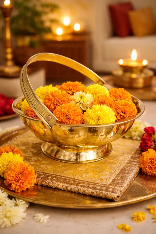 Golden_Traditional_Handcrafted_Brass_Flower_Basket_For_Pooja,_Worship_Brass_Basket_H-10cm_,L-25cm_Weight-340gram