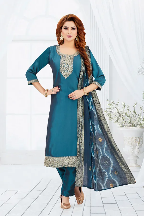 Teal_Blue_Cotton_Salwar_Suit_For_Women