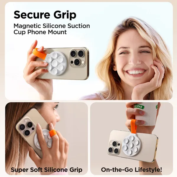 Octopus_Silicone_Suction_Cup_Phone_Mount,_Compatible_With_Mag-Safe_|_Silver-Orange