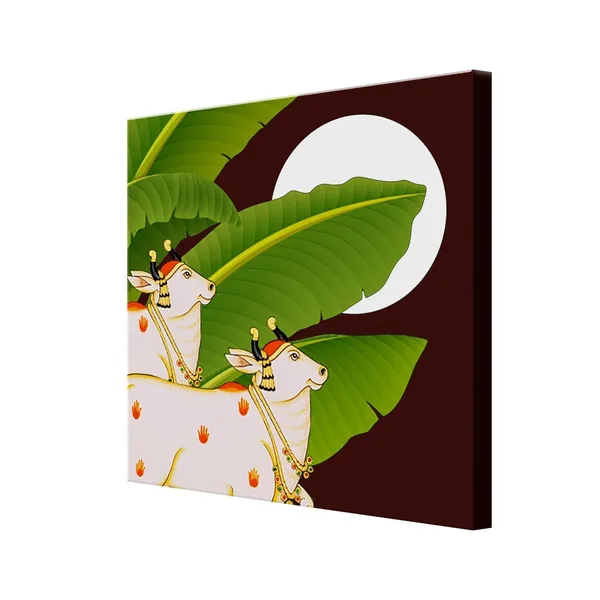 Traditional_Indian_Cow_Art_Print_-_Decorative_White_Cows_with_Lush_Green_Leaves_and_Full_Moon_for_Vibrant_Home_Décor
