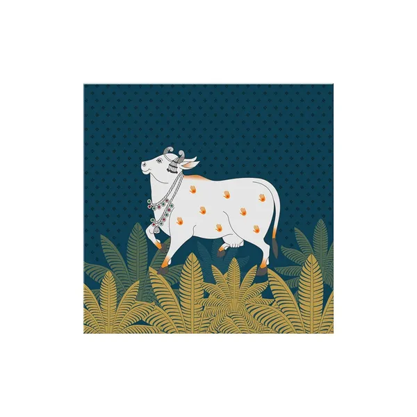 Traditional_Indian_Cow_Art_Print_-_Decorative_White_Cow_with_Gold_Foliage_on_Deep_Blue_Background_for_Elegant_Home_Décor