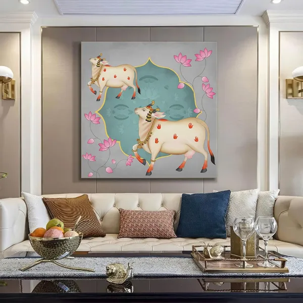 Ornamental_Cow_and_Lotus_Flower_Art_Print_-_Decorative_Traditional_Painting_with_Soft_Color_Palette_and_Elegant_Gold_Accents