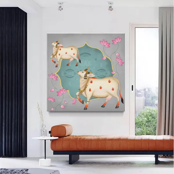 Ornamental_Cow_and_Lotus_Flower_Art_Print_-_Decorative_Traditional_Painting_with_Soft_Color_Palette_and_Elegant_Gold_Accents