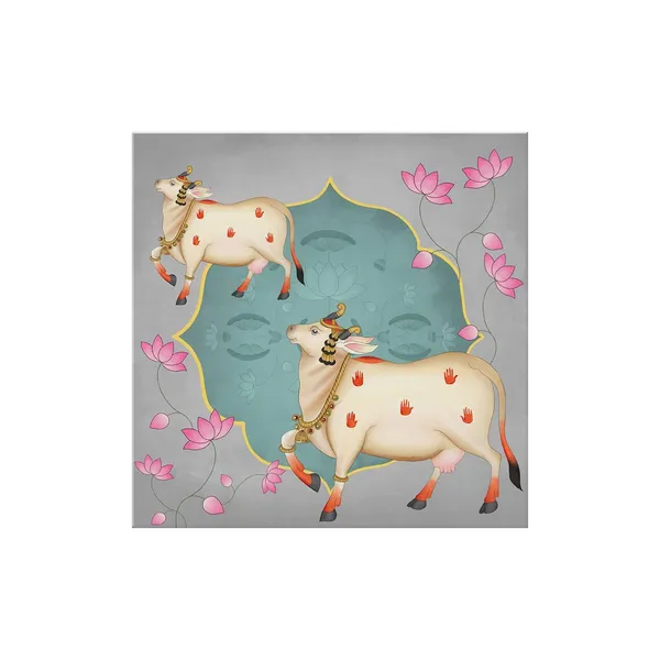 Ornamental_Cow_and_Lotus_Flower_Art_Print_-_Decorative_Traditional_Painting_with_Soft_Color_Palette_and_Elegant_Gold_Accents