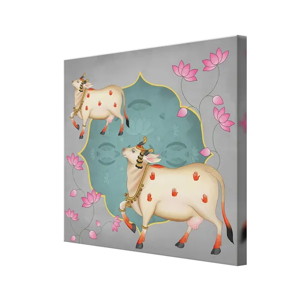 Ornamental_Cow_and_Lotus_Flower_Art_Print_-_Decorative_Traditional_Painting_with_Soft_Color_Palette_and_Elegant_Gold_Accents