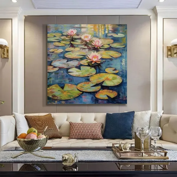 Tranquil_Water_Lily_Art_Print_-_Vibrant_Pond_with_Pink_Blooms_and_Lily_Pads_for_Peaceful_Home_Décor