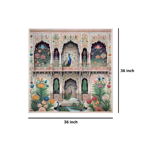 Traditional_Indian_Architectural_Art_Print_-_Intricate_Floral_Patterns_and_Elegant_Peacocks_on_Vibrant_Façade