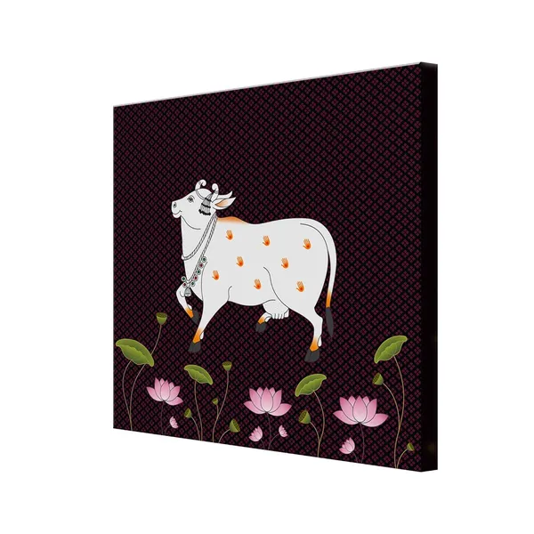 Traditional_Indian_Pichwai_Cow_Art_Print_-_Decorative_White_Cow_with_Jewelry_and_Lotus_Flowers