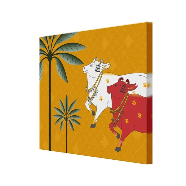 Traditional_Indian_Cow_pichwai_Art_Print_-_Colorful_White_and_Red_Cows_with_Palm_Trees_on_Golden_Background