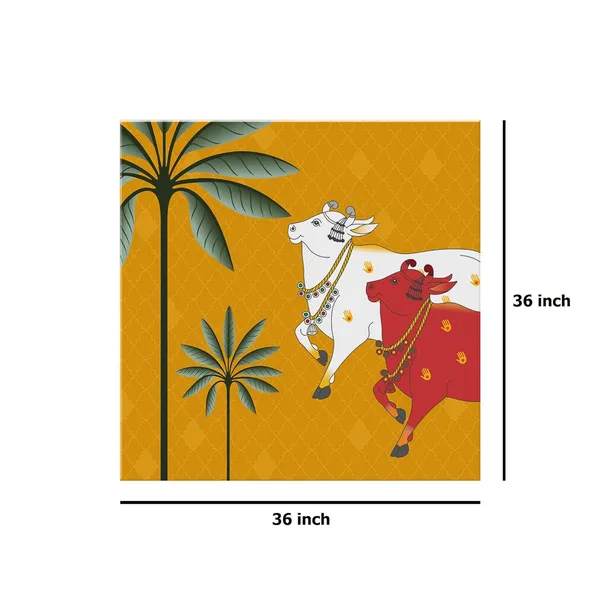 Traditional_Indian_Cow_pichwai_Art_Print_-_Colorful_White_and_Red_Cows_with_Palm_Trees_on_Golden_Background