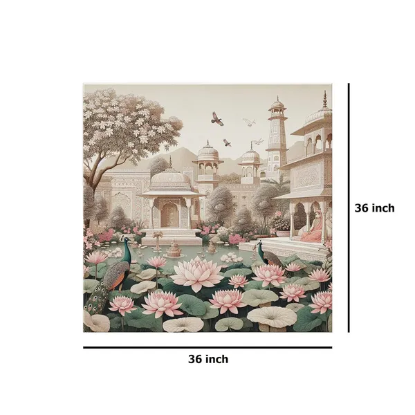 Traditional_Indian_Garden_Art_Print_-_Serene_Lotus_Pond_and_Elegant_Architecture_with_Peacocks_for_Tranquil_Home_Décor