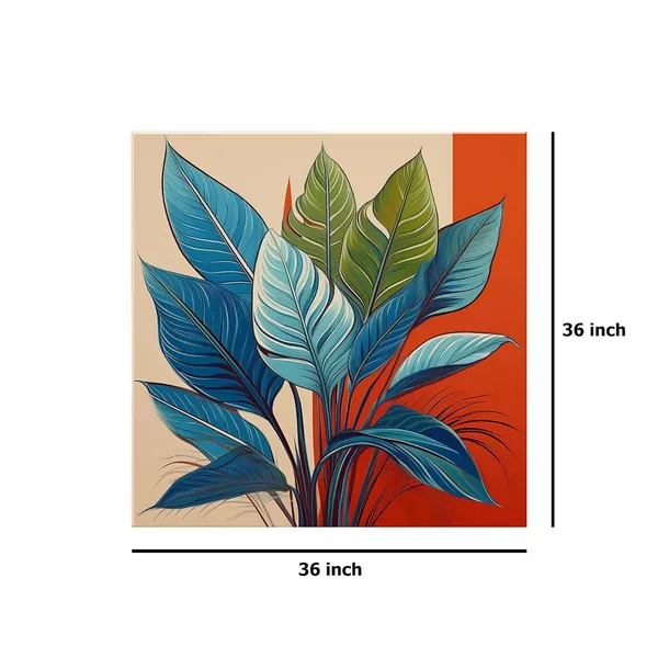 Modern_Botanical_Art_Print_-_Blue_and_Green_Leaves_on_Red_and_Beige_Background_for_Contemporary_Home_Décor