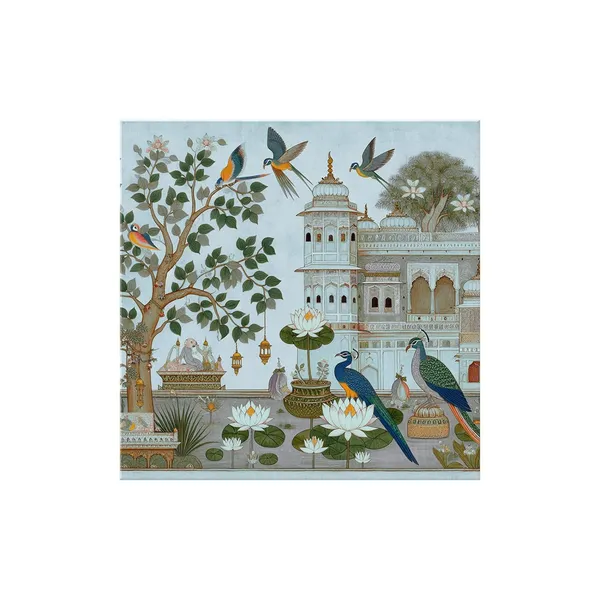 Traditional_Indian_Garden_Art_Print_-_Elegant_Peacocks_and_Birds_with_Lush_Foliage_and_Historic_Architecture