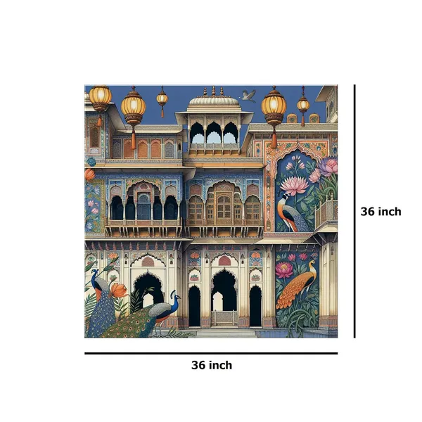 Traditional_Indian_Palace_Art_Print_-_Vibrant_Facade_with_Ornate_Architecture,_Intricate_Murals,_and_Elegant_Peacocks