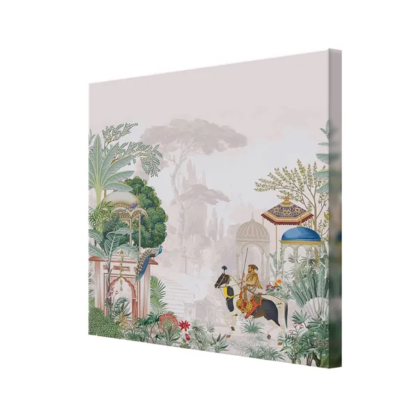 Traditional_Indian_Garden_Art_Print_-_Elegant_Peacocks,_Historical_Figures,_and_Lush_Foliage_with_Soft_Pastel_Tones