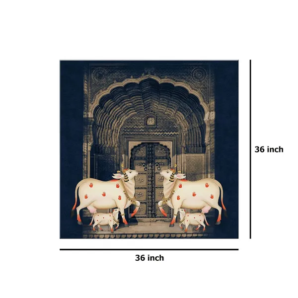 Traditional_Indian_Art_Print_-_White_Cows_with_Calves_in_Front_of_Intricate_Archway_for_Elegant_Home_Décor