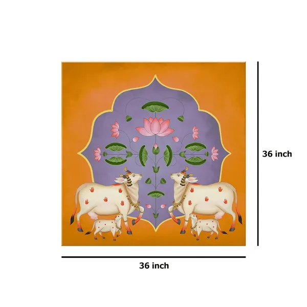 Vibrant_Ornamental_Cow_and_Lotus_Flower_Art_Print_-_Traditional_Decorative_Painting_with_Bold_Color_Palette_and_Elegant_Gold_Accents