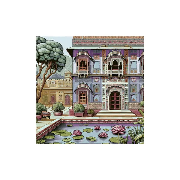 Traditional_Indian_Palace_Art_Print_-_Ornate_Architecture_with_Lotus_Pond_and_Vibrant_Colors_for_Elegant_Home_Decor