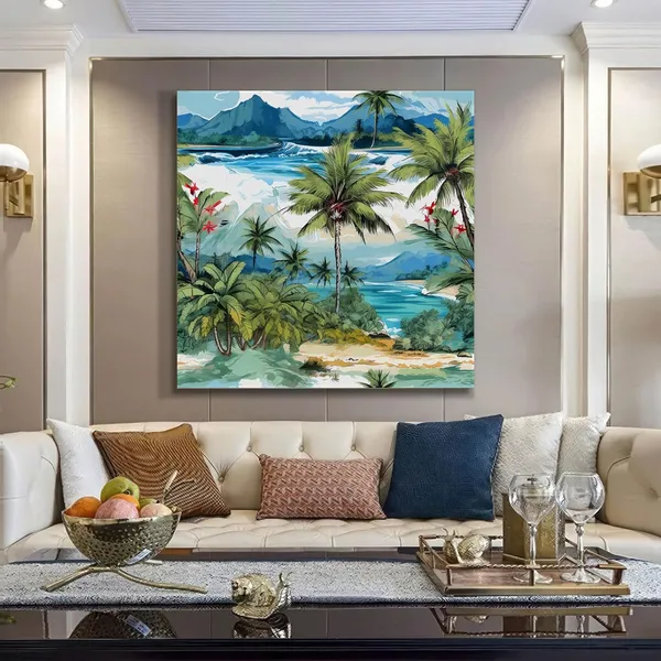 Tropical_Beach_Art_Print_-_Vibrant_Palm_Trees,_Mountains,_and_Turquoise_Sea_Painting_for_Exotic_Home_Décor
