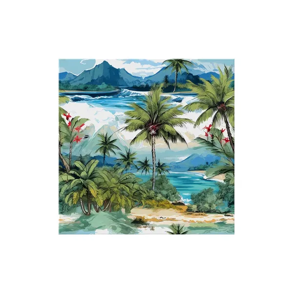 Tropical_Beach_Art_Print_-_Vibrant_Palm_Trees,_Mountains,_and_Turquoise_Sea_Painting_for_Exotic_Home_Décor