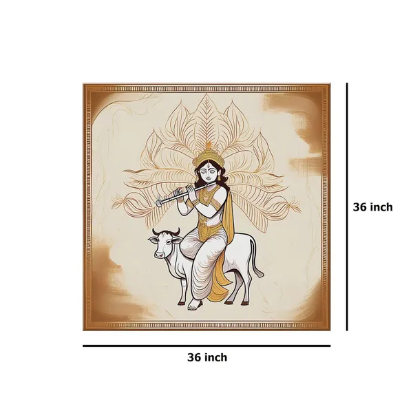Traditional_Indian_Art_Print_-_Lord_Krishna_Playing_Flute_on_Cow_with_Intricate_Gold_Accents_for_Elegant_Home_Decor