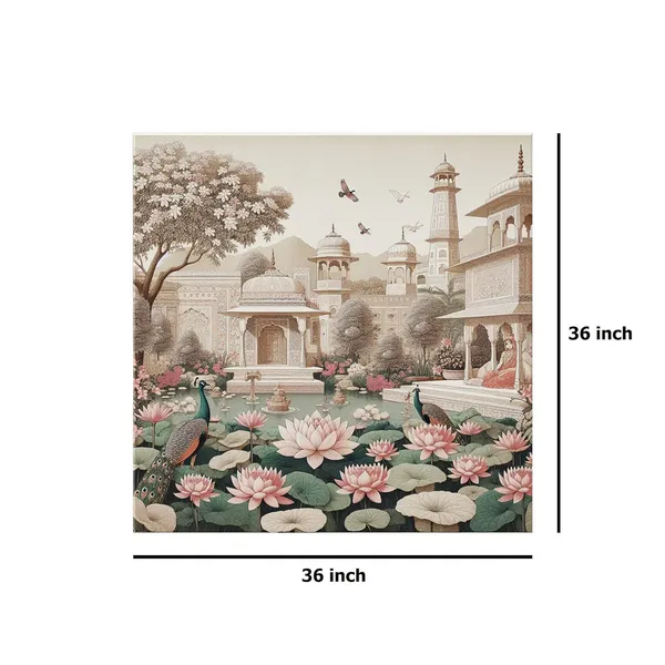 Traditional_Indian_Garden_Art_Print_-_Serene_Lotus_Pond_and_Elegant_Architecture_with_Peacocks_for_Tranquil_Home_Décor(FLP36X360158)