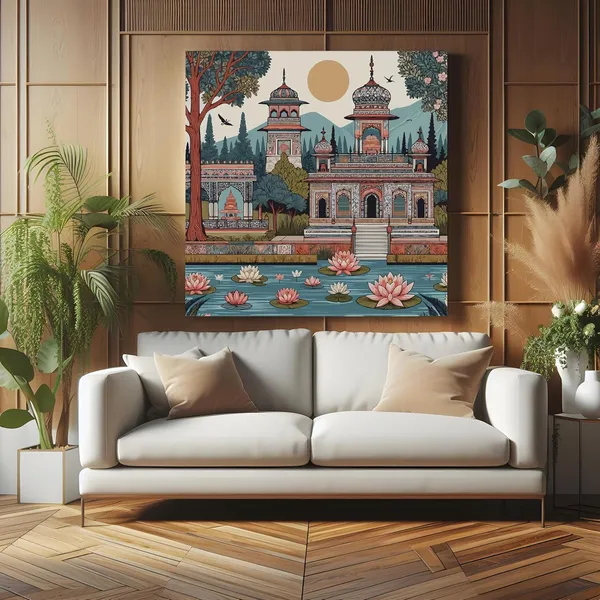 indian_art_raj_mahal_with_garden_and_lotus_sun_modern_art_wall_painting_for_home_indian_miniature_painting(FLP36X360220)