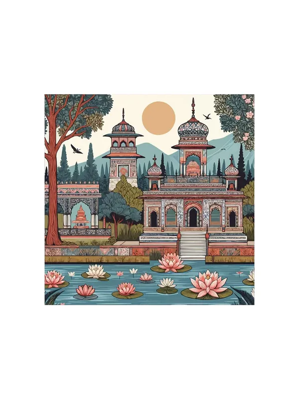 indian_art_raj_mahal_with_garden_and_lotus_sun_modern_art_wall_painting_for_home_indian_miniature_painting(FLP36X360220)