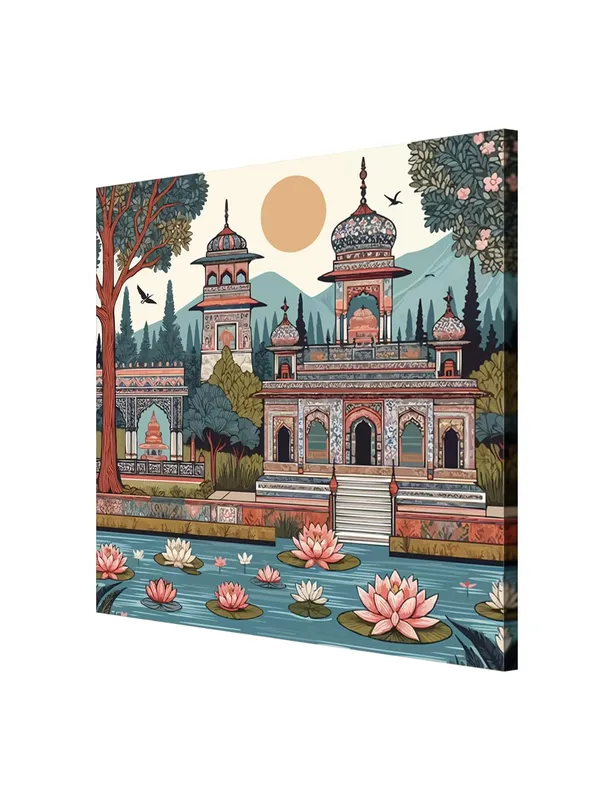 indian_art_raj_mahal_with_garden_and_lotus_sun_modern_art_wall_painting_for_home_indian_miniature_painting(FLP36X360220)