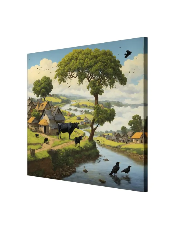 a_peaceful_village_scene_by_a_river_with_cows_grazing_and_birds_by_the_watervillage_scene_painting_vastu(FLP36X360177)